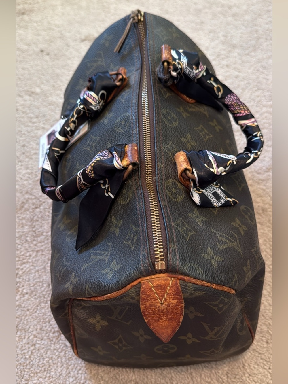 Louis Vuitton speedy 30 Monogram Tote with Black Scarf-Wrapped Handles - Picture 10 of 11